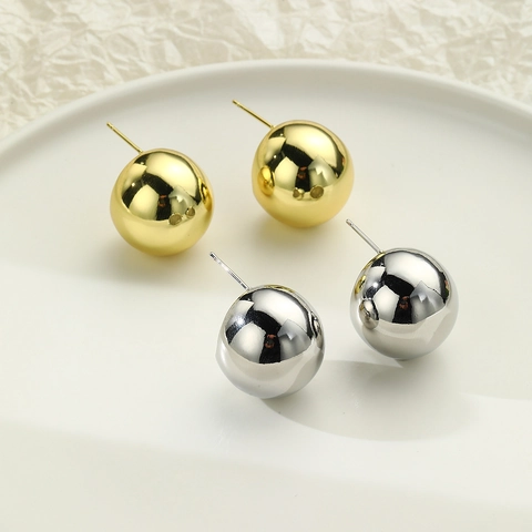 Kugel Ohrstecker 18K Vergoldetes Kupfer Hohl Geometrisch Polierte Spiegeloberfläche Minimalistisch Trendig Für Frauen