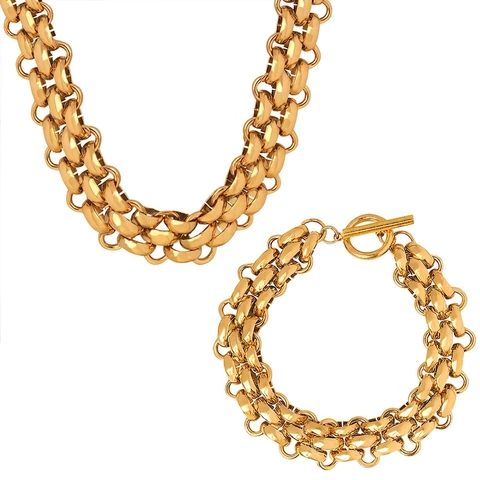 Titanium Steel Chunky Chain Necklace And Bracelet Toggle Clasp Bold Industrial Minimalist Fashion Jewelry For Women