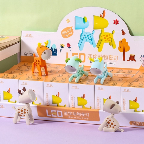 Mini Luce Notturna LED Animale Pieghevole Plastica Forma Cervo Luce Calda Ornamento Scrivania Lampada Camera Portatile