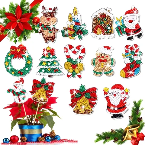 DIY Diamond Painting Decorative Stakes Acrylic Rhinestone Garden Sticks Christmas Holiday Potted Plant Decor Handmade