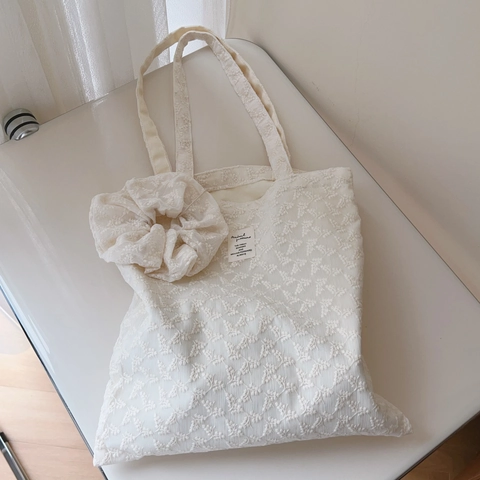 Borsa A Tracolla In Tela Di Cotone Con Ricamo In Pizzo Retro Francese Elegante Floreale Minimalista Borsa Da Donna Beige Crema