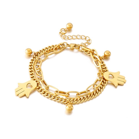 Hamsa Hand Anhänger Layered Armband Edelstahl Perlen Böser Blick Charme Schmuck Für Damen Boho Stil