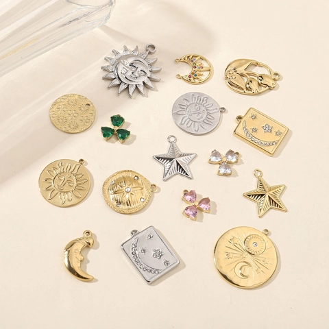 Colgantes Dijes De Acero Inoxidable Para Hacer Joyas DIY Sol Luna Estrella Corazón Forma Pulido Espejo Diamantes Minimalista