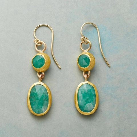 Pendientes Colgantes De Aleación Con Piedra Verde Para Mujer Joyas Boho Vintage Hechas A Mano Con Poste De Titanio