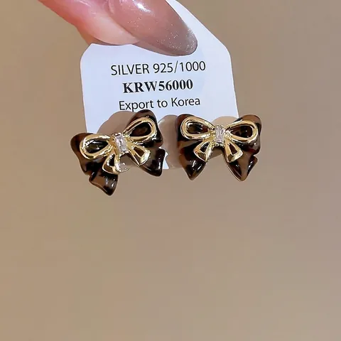 Orecchini A Lobo Fiocco Lega Resina Tartarugata Zircone Stile Vintage Per Donna Con Perno In Argento
