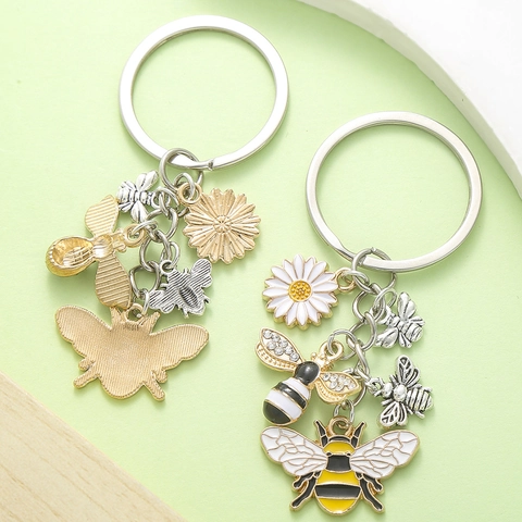 Simpatico Portachiavi Ape Farfalla Fiore Smalto Oro Lega di Zinco Strass Perla Artificiale Portachiavi per Donna Zaino Borsa Ciondolo Regalo Festa della Mamma