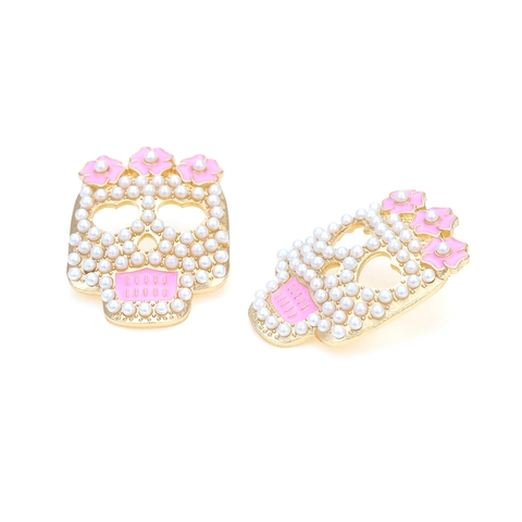 Boucles D'oreilles Tête De Mort Alliage Künstliche Perle D'imitation Fleur Émail Rose Cœur Œil Creux Exagéré Jour Des Morts
