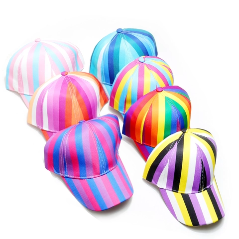 Cappello Da Baseball A Righe Arcobaleno Poliestere Colorato Protezione Solare Visiera Curva Casual Regolabile Moda