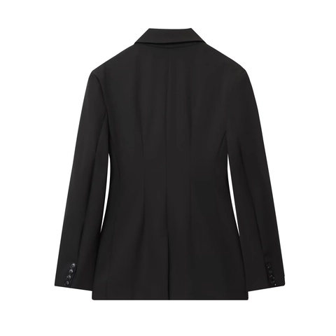 Women Oversized Blazer Jacke Polyester Einreihig Revers Langarm Casual Office Lady Oberbekleidung Schwarz