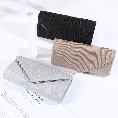 Bolso De Noche Elegante Con Lentejuelas Brillantes Para Mujer Cartera De Mano Sobre De Cuero PU Boda Banquete Con Ribete Metal V