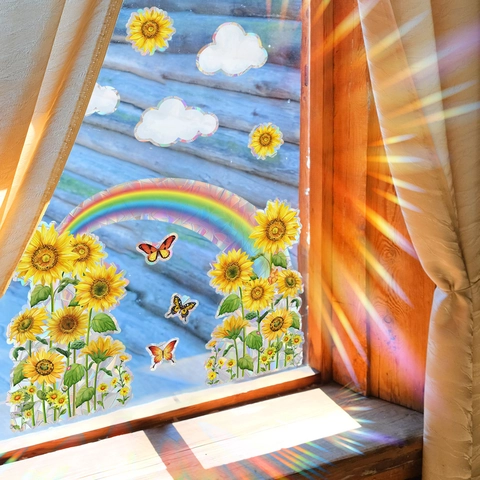Regenbogen Sonnenfänger Fensteraufkleber Prismen Holografische Folie Statisch Haftend Sonnenblume Schmetterling Glasdekor