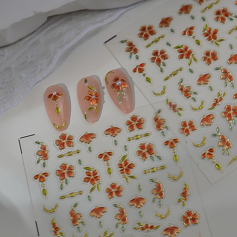 Pegatinas Uñas 5D Relieve Flor Degradado Pan de Oro Filigrana Autoadhesivas Impermeables Decoración Manicura