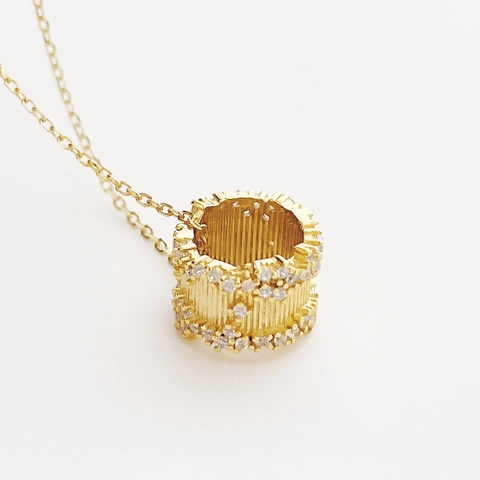 925 Sterling Silver Necklace Gold Plated Rotating Barrel Pendant Cubic Zirconia Pave Inlaid Minimalist Chic Jewelry For Women