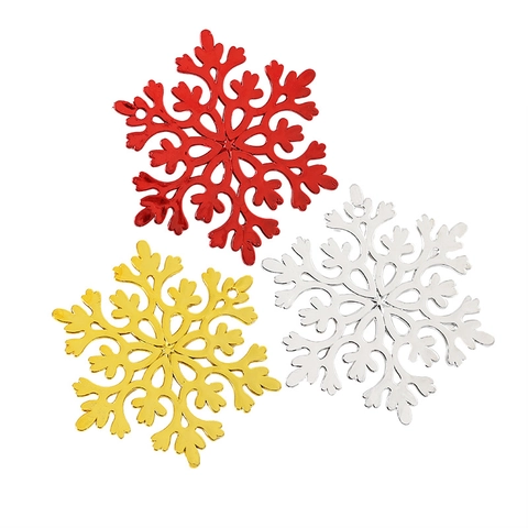 Ornements Suspendus Flocon De Neige Noël Plastique Finition Métallique Décoration Sapin Fête Maison Brillant Évidé