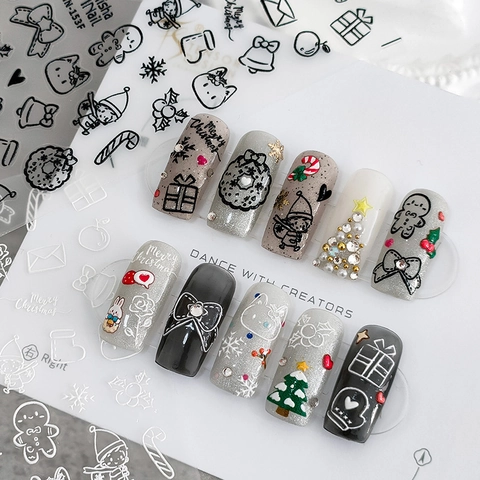 3D Relief Weihnachten Nagelaufkleber Lebkuchenmann Schneeflocke Selbstklebend DIY Maniküre Feiertag Nail Art Sticker Geprägt