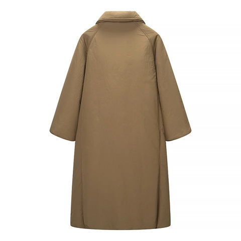 Women Long Puffer Jacket Lapel Collar Raglan Sleeve Loose Fit Solid Color Cotton Padded Coat Casual Warm Outerwear
