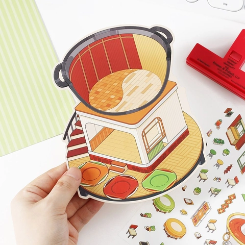 DIY 2.5D Scene Stickers PET Cartoon Food Shop Hamburger Sushi Restaurant Journaling Decoration Craft Scrapbooking