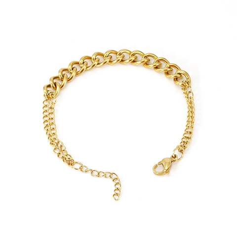 Stainless Steel Gold Plated Curb Chain Stitched Bracelet For Women Men Double Layer Adjustable Link Chain Fashion Jewelry Daily Party Gift
