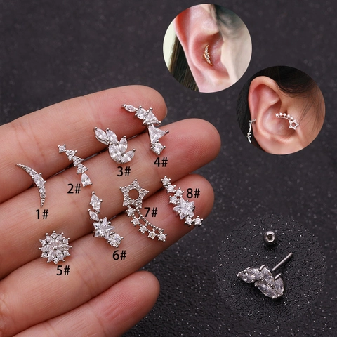Orecchini Cartilagine Rame Zirconia Stella Luna Cuore Con Perno In Acciaio Inossidabile Chiusura A Vite Piercing