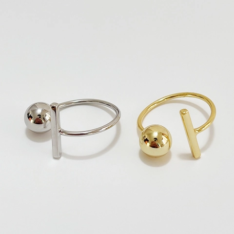 Anello Aperto Geometrico Minimalista Argento Sterling 925 Regolabile Design Perla E Barra Lucida Gioielli Di Moda Donne