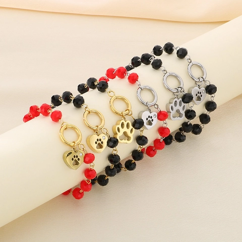 Perlenarmband Herz Pfotenabdruck Anhänger Kristall Glasperlen Hohl Tier Fußabdruck Schmuck Für Frauen Tierliebhaber