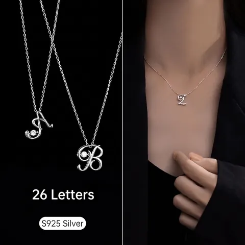 925 Sterling Silver Dancing Zirconia 26 Alphabet Initial Pendant Necklace For Women Light Luxury Fashion Clavicle Chain Jewelry Gift