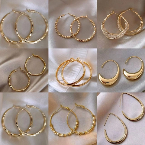 Geometric Round Hoop Earrings With 925 Sterling Silver Earring Post Copper Metal Minimalist Fashion Jewelry For Women