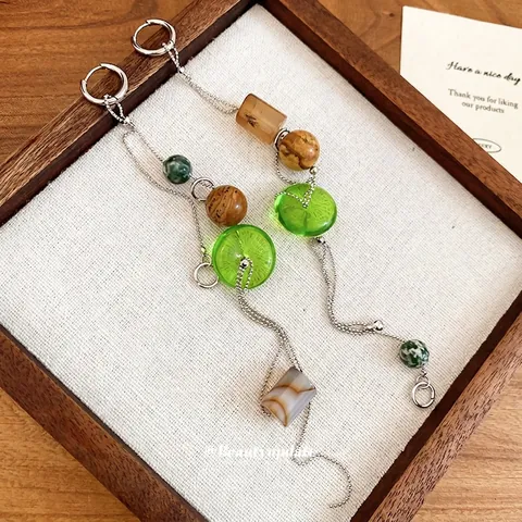 Orecchini Pendenti Lunghi Nappine Resina Perline Agata Stile Boho Etnico Gioielli Con Silver Earring Post Per Donna