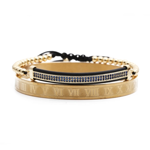 Edelstahl Römische Zahlen Armreif Kupfer Blau Zirkon Verstellbares Gewebtes Armband Schmuck Für Damen Herren Armreif Und Armband