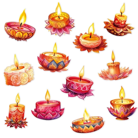 Traditionelle Diya Papier Wandtattoo Indisches Diwali Fest Party Dekoration Lotus Muster Fensterbilder Mit Klebepunkten