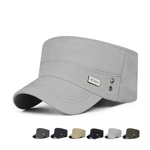 Men Cadet Cap Quick Dry Breathable Sunshade Hat Outdoor Flat Top Adjustable Sporty Style Metal Decor