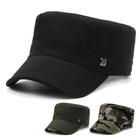 Men Cadet Cap Military Hat Flat Top Adjustable Polyester Sun Protection Outdoor Casual Style