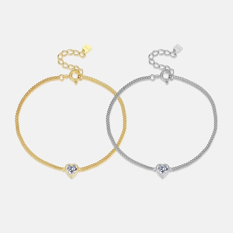 Bracciale In Argento Sterling 925 Con Zircone A Cuore Per Donna Regolabile Gioielli Di Moda Regalo Stile Elegante Minimalista