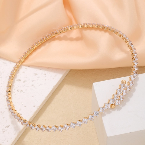 Square Zircon Copper Choker Necklace For Women Colorful Rainbow Cubic Zirconia Tennis Chain Elegant Jewelry Gift