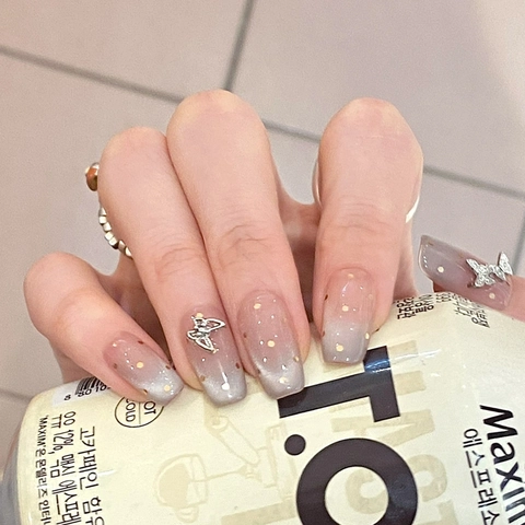 Coffin Press On Nails Cat Eye Farbverlauf 3D Schmetterling Glitzer Handgefertigte Künstliche Nägel Für Frauen