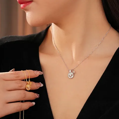 Collana Con Pendente Stella Rotonda Rame Con Zirconi Pavé Doppio Cerchio Catena Da Clavicola Gioielli Di Lusso Da Donna