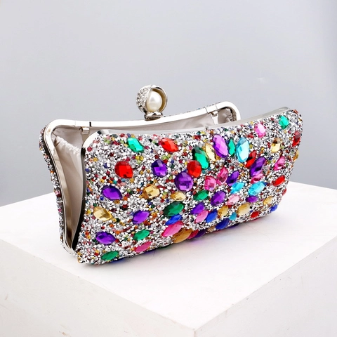 Rhinestone Evening Clutch Bag Crystal Artificial Pearl Buckle Hard Shell Metal Frame Party Wedding Formal Banquet Purse For Women