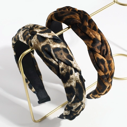Leopard Print Braided Headband Retro Velvet Fabric Twisted Wide Hairband Fashion Hair Accessories For Women