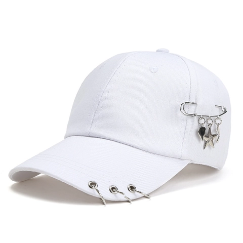 Berretto da Baseball in Cotone Stile Punk Con Anelli in Metallo Argentato E Ciondoli a Spilla Cappello Regolabile da Donna