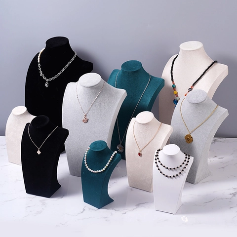 Necklace Display Stand Mannequin Bust Velvet PU Leather Jewelry Holder Portrait Rack Counter Props Professional
