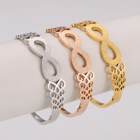 304 Stainless Steel Infinity Bangle Bracelet Frosted Celtic Knot Hollow Pattern Gold Silver Rose Gold Jewelry For Women