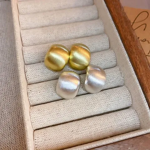 C-Shape Stud Earrings With Silver Earring Post Brushed Metal Matte Geometric Minimalist Style For Women