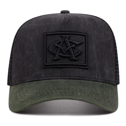 Cappello Trucker Vintage Baseball Cotone Poliestere Mesh Traspirante Lavato Colore Contrastante Patch Ricamo Uomo Donna
