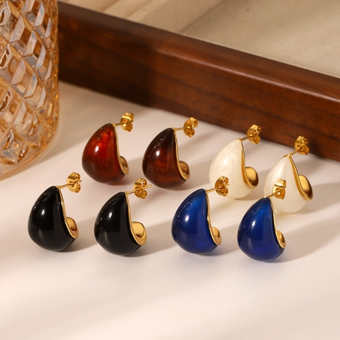 Boucles D'oreilles Goutte D'eau En Résine Vintage Style Français Bijoux Minimalistes Pour Femmes Avec Tige En Acier Inoxydable