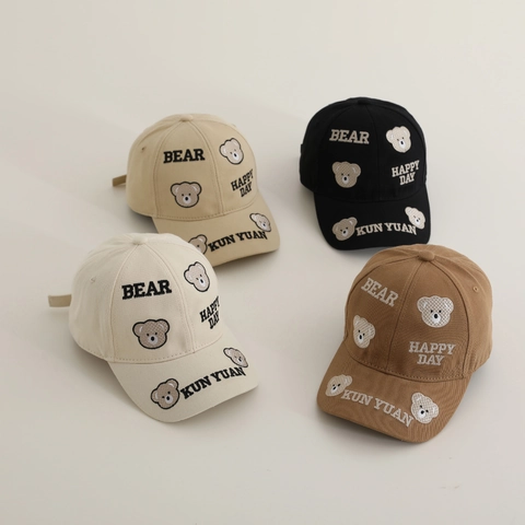 Kids Baseball Cap Cotton Embroidered Bear Adjustable Sun Protection Outdoor Casual Hat For Boys Girls