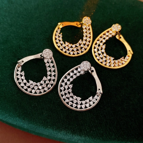 Luxuriöse Exquisite Runde Creolen In Tropfenform Kupfer Zirkon Mit 925 Sterling Silber Ohrstecker Für Damen
