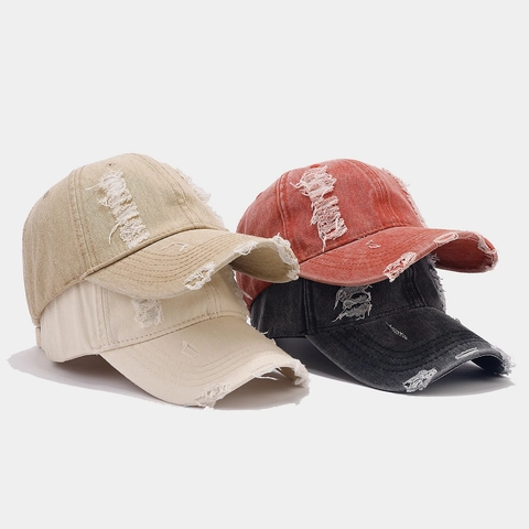Distressed Baseball Pet Gewassen Katoen Denim Vintage Street Style Verstelbare Zonbescherming Hoed