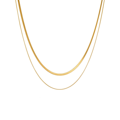 Collana A Strati Acciaio Inossidabile Catena A Serpente Perline Rotonde Dorato Minimalista Gioielli