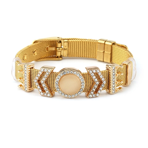 Lujosa Pulsera de Malla de Acero Inoxidable Estilo Correa de Reloj Para Mujer Con Corona de Diamantes de Imitación Ajustable