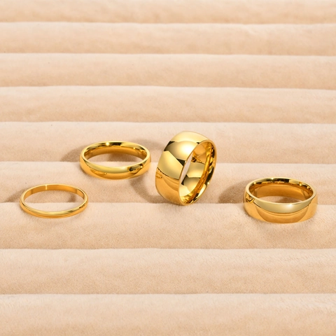 Anillo De Banda Liso Pulido Minimalista Acero Inoxidable Joyería Simple Para Mujeres Hombres Color Oro Brillo Intenso Clásico